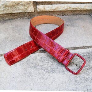 "Sparrs" Italian Alligator Calfskin Bright Rich Red Leather Belt, Size Small
